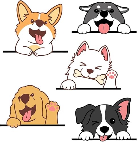 Adesivi Cani, Adesivi Da Parete 3d Con 5 Animali Domestici, In Vinile, Motivo: Cucciolo Di Cane, Adesivi Murali Animali, Carta Parati Animali, Carta Da Parati Cameretta Bambino - Honorern