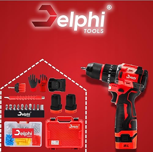 Avvitatore a batteria da 16,8 V, senza spazzole con 2 batterie da 1500 mAh e luce di lavoro a LED, coppia di 50 Nm, 24 livelli di coppia, set di punte, per legno, metallo, cemento, per fai da - Honorern