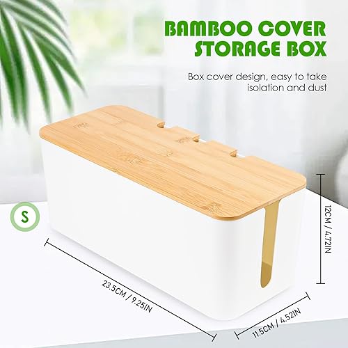 Scatola per la gestione dei cavi, scatola organizer per cavi con coperchio in legno, grande, media e piccola scatola di gestione dei cavi, adattatore, listello di spina, scatola bianca (S= 23,5 x 11,5 - Honorern