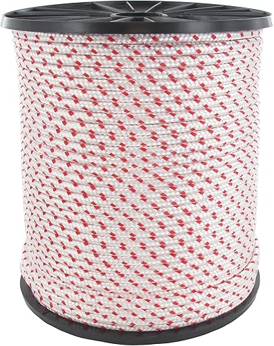 GREENSTAR - Corda di lanciatore - Diametro 3,5 mm - Alta qualità - Per tosaerba, decespugliatore, motosega e Plus - In poliammide bianca - Bordo rosso - Rotolo da 100 m - Honorern