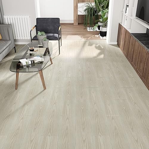 Pavimento PVC Adesivo Effetto Legno Grigia Bianco Mattonelle Adesive Cucina Piastrelle Adesive Bagno Pavimenti in PVC Rotoli Piastrelle Adesive Pavimento Impermeabile 90cm×15cm 12 Pezzi - Honorern