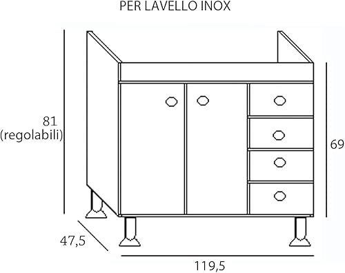 Arredobagnoecucine Mobile sottolavello rovere,2 ante+cassettiera dx per lavello 120 (non compreso) - Honorern