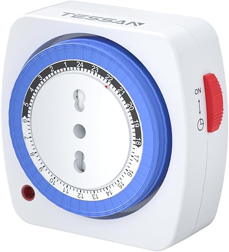 TESSAN Timer Presa Elettrica Meccanico 24 Ore, Temporizzatore Presa Elettrica 3680W, Ciclo Giornaliero Programmatore Temporizzata Programmabile 96 Segmenti, Intervallo 15 Minuti, per Lampade - Honorern