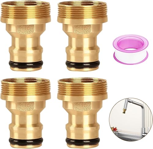 4 Pezzi Adattatore per Rubinetto con Nastro Sigillante PTFE Set, Connettori Universali per Rubinetto in Ottone, Universale Adattatore per Tubo per Cucina, Bagno, Giardino (Oro) - Honorern