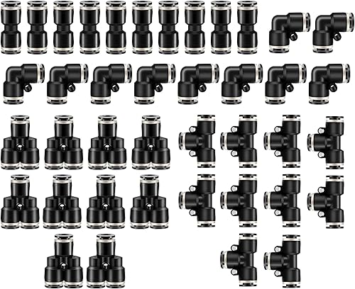 40 pezzi Pneumatic Push to Connect Raccordi pneumatici neri, 10 pezzi spliter + 10 gomiti+10 pezzi di tè + 10 pezzi dritti (OD 6 mm) - Honorern