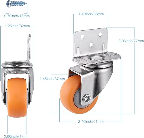 4 Pezzi Ruote per Mobili da 37mm, Rotelle per Mobili per Pallet Durevole con Viti, Ruote Carrello Indossabili a 360 Gradi per Mobili (Arancione) - Honorern