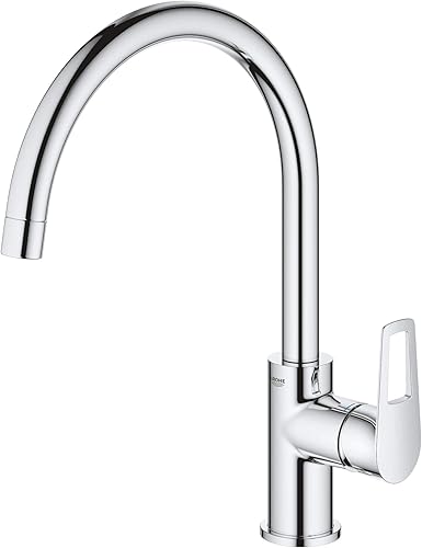 Grohe GRO-31368001 31368001-BauLoop Monomando de fregadero 1/2', Nero, hoher Auslauf - Honorern