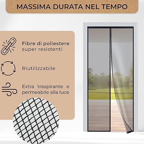 MÜCKENMEISTER® Zanzariera Magnetica (90x200 cm) – Zanzariera Porta Finestra – Protezione Contro gli Insetti per Porta Balcone – Zanzariere Magnetiche per Porte Finestre - Honorern