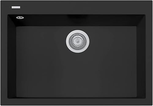 Lavello in quarzo da cucina incasso PLADOS Roxana vasca singola 76cm - Nero Matt - Honorern