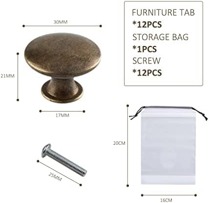 PFLYPF 12 maniglie per porta dell'armadio, con 1 borsa portaoggetti, pomello del cassetto in rame antico, anello di tiraggio per mobili, maniglia rotonda (30 mm, con vite) - Honorern