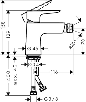 hansgrohe Talis E - Rubinetto per bidet con push-open, Miscelatore monocomando per bidet con altezza bocca 78 mm, cromo, 71721000 - Honorern