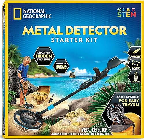 NATIONAL GEOGRAPHIC Starter Metal Detector Kit per bambini - Metal Detector per bambini con bobina e cazzuola impermeabile da 18,8 cm, rilevatore di oro leggero, rilevatore di metalli da spiaggia, - Honorern