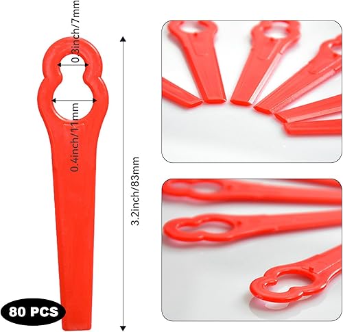 80 Pezzi Lame per Tagliaerba Plastica, Rosso Lame di Ricambio in Plastica, Lame Tosaerba Sostituzione, Lame di Ricambio in Plastica per Giardino Tagliaerba, Lame per Decespugliatore (Rosso) - Honorern