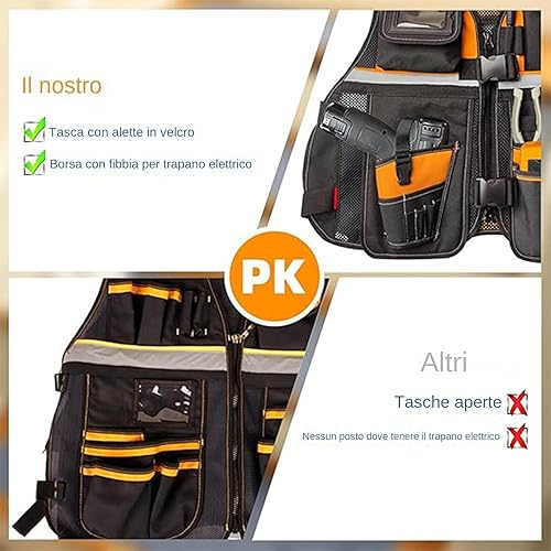 Gilet portautensili da lavoro - Gilet da lavoro leggero per edilizia, gilet organizer per utensili | Gilet da lavoro con cintura portautensili regolabile con più tasche, gilet portautensili per - Honorern