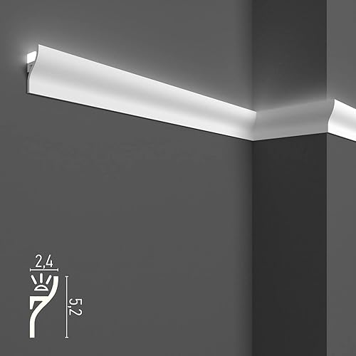 Cornici velette per led a soffitto e parete (4 o 10 metri lineari - KH906), per illuminazione indiretta con le strisce led | decorative, prefabbricate in duropolimero (4 metri) - Honorern