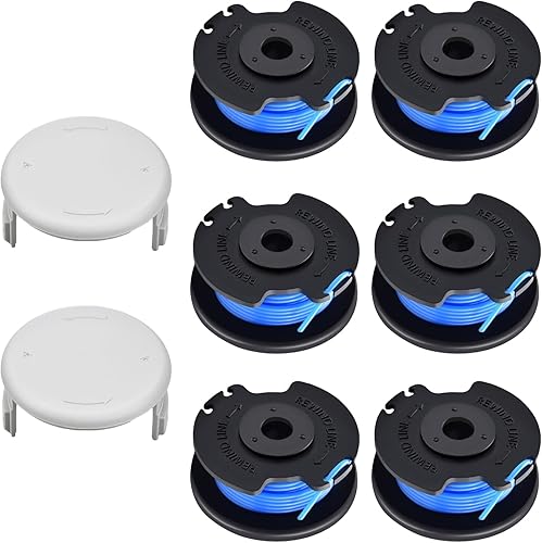 Bobine Filo Tagliabordi compatibile con Ryobi RAC124 AC14RL3A, bobina di filo di ricambio per Ryobi One+ 18 V, 24 V, 40 V, Ø 1,65 mm 3,4 m,con copertura per bobina AC14HCA(6 bobine+2 tappo) - Honorern