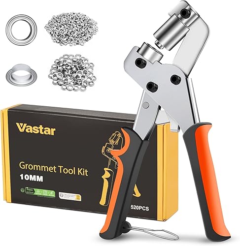 Vastar Set di Pinze per Occhielli Professionali Metallici, Pinze per Occhielli per Teloni con 520 Pezzi di Occhielli da 10 mm, Occhiellatrice per Teloni, Tessuti, Pelle, Tende, Manifesti, Striscioni - Honorern