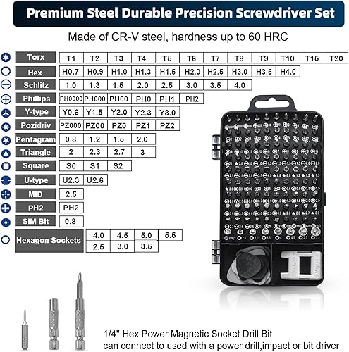 Set Cacciaviti di Precisione Kit Cacciaviti 115 in 1 Set Cacciaviti Precisione Multifunzione per Smartphone, iPad,Tablet,Elettronica - Honorern