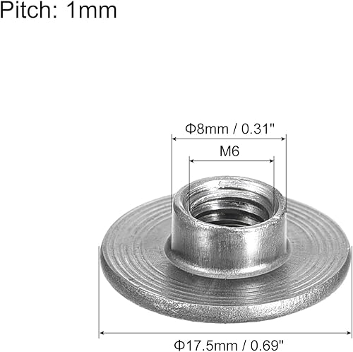 Dadi a T M6, 12 Pezzi Dadi a T in Acciaio Al Carbonio, Dadi a Base Rotonda Saldabili con Foro Passante Altezza 6mm Inserto Filettato Femmina - Honorern