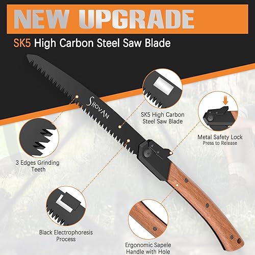 Seghetto per Legno 21 cm, Sega a Mano con Lama in Acciaio al Carbonio SK5, Blocco di Sicurezza in Metallo, Manico in Legno di Sapele – Seghetto Potatura per Giardino, Fai-da-te & Esterno - Honorern