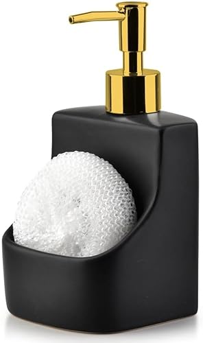 Dispenser per detersivo con spugna e spugna dispenser sapone da cucina in ceramica nera 400 ml - Honorern