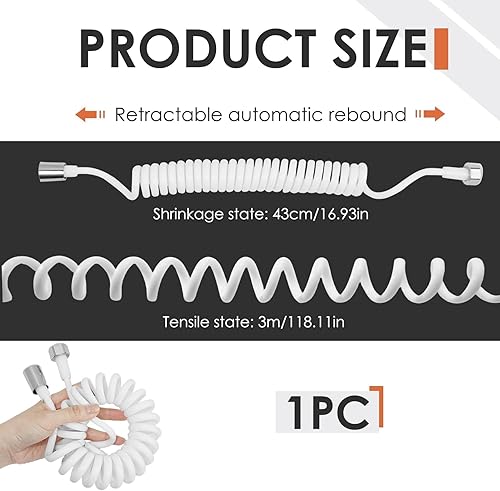 Flessibile Doccia Telescopico a Spirale PVC a Molla, Tubo Doccia Flessibile 3 Metri, Ideale Accessori per Lavandini e Box Doccino per WC Sprayer - Honorern