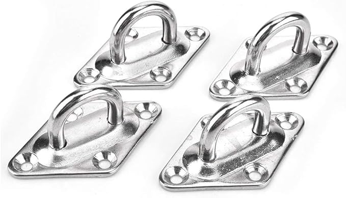 HOMPER 4 Pezzi Placca Occhiello in Acciaio Inossidabile 304 Oblungo Piastre ad Occhiello in Acciaio Inox e 4 Moschettoni in Acciaio Inox per Hardware Marino Fissaggio - Honorern
