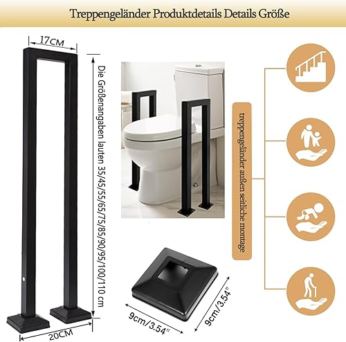 Ringhiera Per Scale Interne, Ringhiera a Forma di U, Ringhiera per Scale, Ringhiera Esterna, Corrimano Nero, Passamano Nordico per Ville, Ringhiera Per Balconi, Corridoi (85CM, U-nero) - Honorern