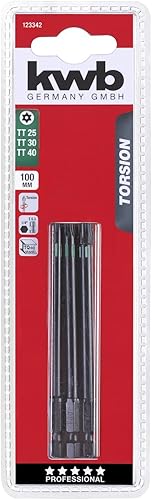 KWB 3 Bit 100 mm Tamper Torx TT25, TT30, TT40 Set Torsion 123342 (TQ 60 acciaio, zona di torsione, ISO 1173, drive C6.3), L - Honorern