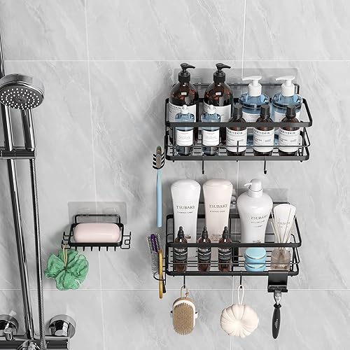 ZAVNZELF Mensola doccia senza foratura, scaffale per doccia [9 accessori da bagno rimovibili], in acciaio inox, per bagno, per doccia, Z-3-5 - Honorern
