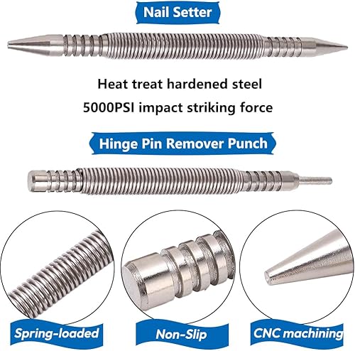 Saipor Set di 2 punzoni per rimozione di perni a doppia testa e set di punzoni per rimozione di cerniere, 3/32 'e 1/16' teste Set di chiodi a molla senza martello, 3500 PSI Striking Force Spring - Honorern