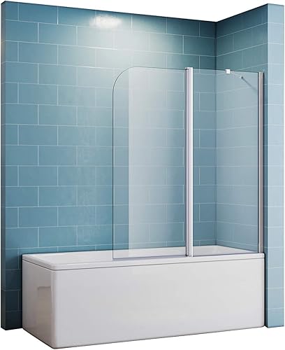 ELEGANTE Parete Vasca da Bagno Doccia, Parete Sopravasca 120x140cm, con Barra Stabilizzatrice, Smerigliato Vetro Trasparente 5mm per Vasca da Bagno, Attacco Vasca, Parete Doccia - Honorern