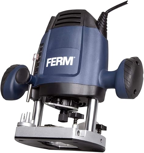 FERM Fresatrice verticale 1200W - 6,8 mm. Velocità variabile. Cavo di alimentazione da 3 metri. Include set di fresatura da 3 pezzi, anello copiatore, guida parallela e punta del compasso - Honorern