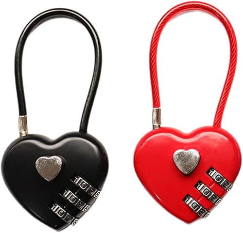Lucchetti a combinazione 2 pezzi Lucchetti a combinazione a forma di cuore, graziosi lucchetti a combinazione impermeabili in filo di acciaio a forma di cuore per borse da viaggio - Honorern