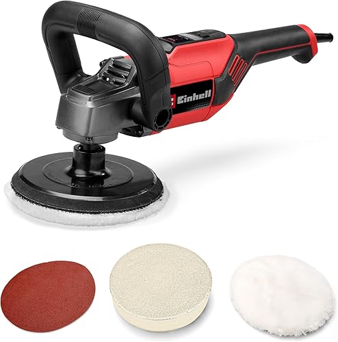 Lucidatrice e smerigliatrice CC-PO 1100/150 CE Einhell (1100 W, platorello levigatura Ø 150 mm, regol. elettronica giri 500 - 3.500 min-1, elettronica costante, fissaggio a strappo, accessori incl.) - Honorern