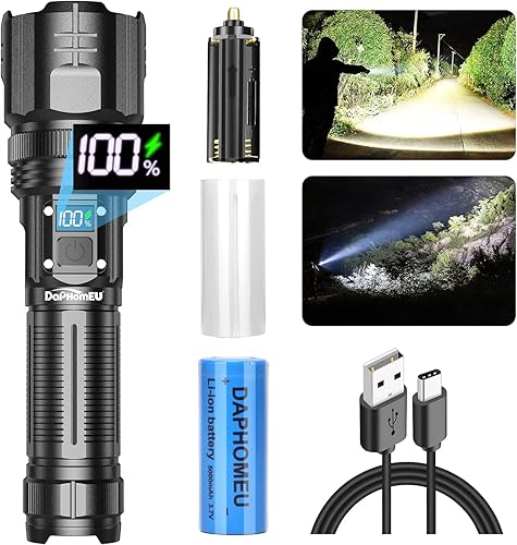 Torcia Led Potente Professionale confezione da 2, 150000 Lumen Torcia Ricaricabile, Torcia Tattica Zoomabile, Con 5 Modalità Di Luce Per Campeggio, Escursionismo, Emergenaze - Honorern