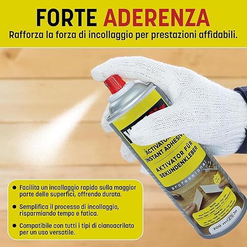Attivatore per colla istantanea 200 ml spray super adesivo attivatore spray cianoacrilato – La formula turbo per un'adesione immediata e risultati duraturi (3) - Honorern