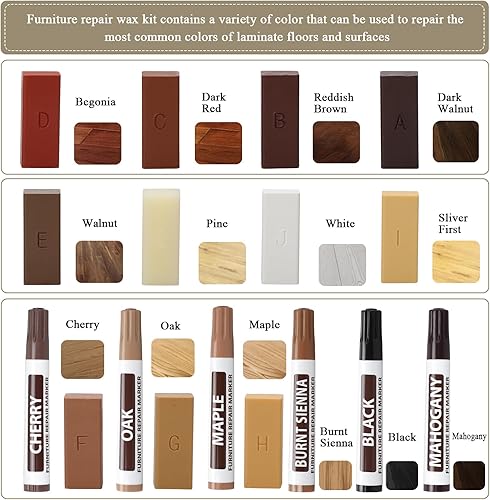 Kit riparazione mobili in legno,20 pezzi set di riparazione per parquet in legno,11 colori per mastice per legno laminato,pennarelli per ritocchi,Ripristina eventuali graffi crepe fori per pavimenti - Honorern