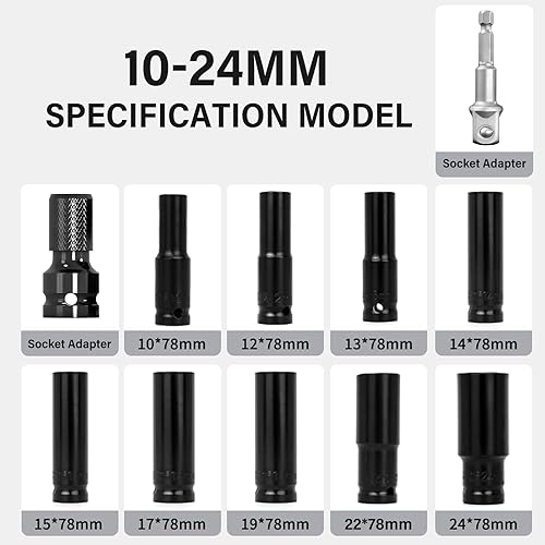 Set di chiavi a bussola da 1/2 pollici, set di chiavi a bussola da 1/2, set di bussola, 10 punte esagonali da 24 mm, set di chiavi esagonali, set di 11 pezzi - Honorern