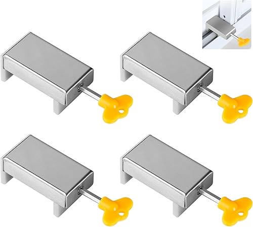 4 Pezzi Chiusura Finestra Scorrevole Regolabile Serratura Finestra Scorrevole Serratura di Sicurezza per Bambini con Chiave Finestra Scorrevole Stop Argento - Honorern
