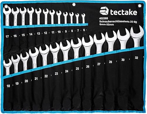 TecTake Set chiavi combinate 25 pezzi acciaio carbonio 6-32 mm - disponibile in diversi colori - (Blu | no. 402388) - Honorern