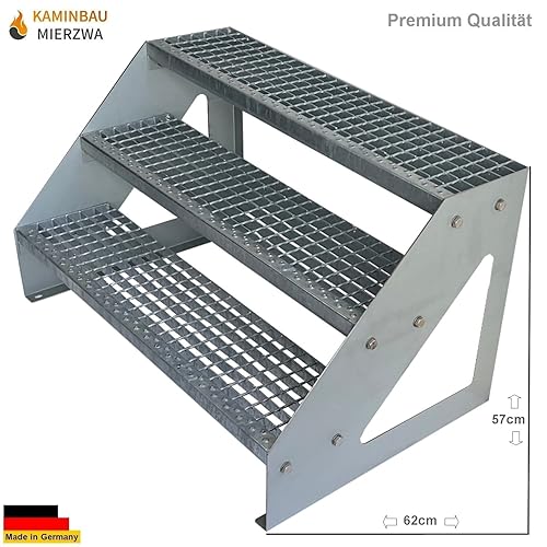 Scale con griglia in acciaio Premium 3 Gradini Scala autoportante Completamente zincata - Dimensioni (L x L x H) 63cm x 80cm x 57cm Resistente alle intemperie e alla corrosione - Honorern
