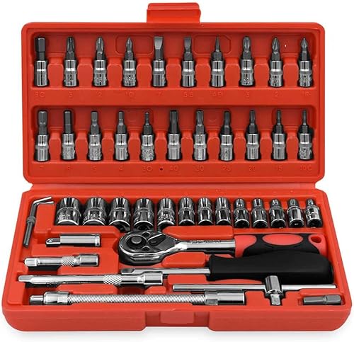 Set Chiavi a Bussola con Cricchetto 46 Pezzi Attacco Cacciavite Esagonale Chiave In Valigetta di Plastica Accessori - Honorern