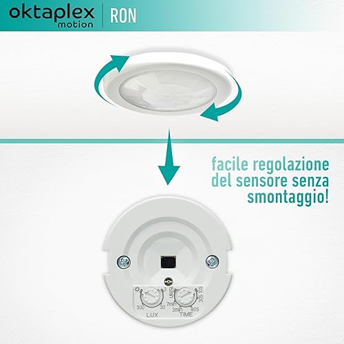 Oktaplex Ron rilevatore di movimento da incasso da interno piatto 360 gradi / 8m sensore infrarosso rilevatore di movimento da soffitto 3 fili 230V LED adatto - Honorern