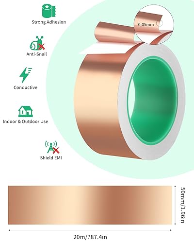 Nastro Lamina Rame 30mm x 20m, Rame Foil Tape, Nastro in Schermatura EMI, Nastro Bifacciale Conduttivo in Pellicola di Rame, per Artigianato, Schermatura EMI, Riparazioni Elettriche - Honorern