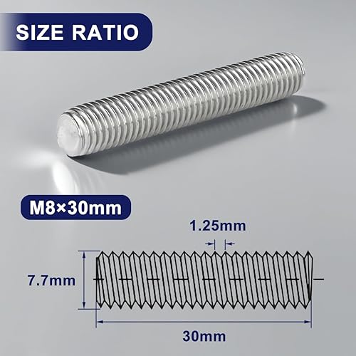 ‌Barre Filettate M8×30mm 10 Pezzi e Asta Filettata in Acciaio Inox A2 V2A, Filettatura Completa DIN976 per Fai da Te Professionale‌ - Honorern