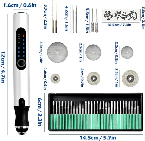 Penna per incisione elettrica USB senza fili,Set di strumenti per incisione,Penna per incisione fai da te con punte e stencil,Penna elettrica,per gioielli vetro plastica legno metallo - Honorern