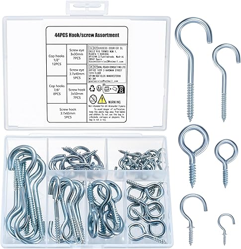 203 Pz Ganci per Quadri Muro: Ganci a Vite per Legno, Ganci Avvitabili Muro, Ganci a L Viti per Occhielli a Vite, Gancio Soffitto, Viti a Occhiello, Gancio a Vite per Appendi Quadri Tazze Parete - Honorern